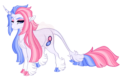 Size: 4200x2700 | Tagged: safe, artist:gigason, imported from derpibooru, oc, oc only, oc:semblance, pony, unicorn, blue eyes, clothes, cloven hooves, colored hooves, curved horn, eyeshadow, female, hoof polish, horn, leg fluff, leonine tail, looking down, magical lesbian spawn, makeup, mare, mismatched hooves, obtrusive watermark, offspring, one eye closed, parent:cayenne, parent:twilight sparkle, pink eyeshadow, raised hoof, shiny hooves, simple background, socks, solo, standing, striped horn, tail, transparent background, unicorn oc, unshorn fetlocks, watermark