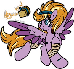 Size: 1885x1783 | Tagged: safe, artist:sexygoatgod, imported from derpibooru, oc, oc only, oc:haywire, pegasus, pony, adoptable, bandage, bandaid, headband, magical lesbian spawn, offspring, parent:derpy hooves, parent:screwball, parents:derpball, simple background, solo, swirly eyes, transparent background