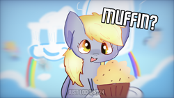 Size: 1280x720 | Tagged: safe, imported from derpibooru, derpy hooves, pegasus, pony, background pony, cloudsdale, cute, food, muffin