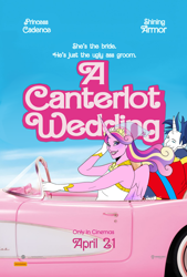 Size: 1280x1897 | Tagged: safe, artist:hibiscuit-rose, imported from derpibooru, princess cadance, shining armor, human, a canterlot wedding, barbie, barbie (film), car, clothes, dress, duo, duo male and female, female, gloves, grin, horn, horned humanization, humanized, looking at you, male, meme, pony coloring, shiningcadance, shipping, smiling, smiling at you, straight, text, the bride and the ugly ass groom, veil, wedding dress, wedding veil, winged humanization, wings