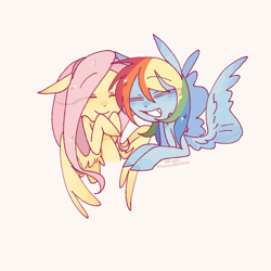 Size: 1080x1080 | Tagged: safe, artist:franc1001, imported from derpibooru, fluttershy, rainbow dash, pegasus, pony, bust, eyes closed, female, flutterdash, giggling, lesbian, mare, open mouth, portrait, shipping, simple background, white background