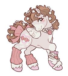 Size: 1699x1876 | Tagged: safe, artist:cocopudu, imported from derpibooru, oc, oc only, pegasus, pony, blush sticker, blushing, bow, bracelet, clothes, coat markings, commission, facial markings, flower, flower in hair, g2, jewelry, leg warmers, mealy mouth (coat marking), necklace, pearl necklace, simple background, smiling, socks (coat markings), solo, starry eyes, tail, tail bow, turned head, unshorn fetlocks, white background, wingding eyes