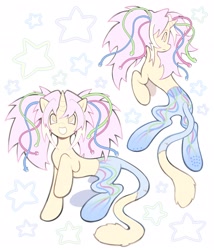 Size: 1753x2048 | Tagged: safe, artist:toycasino, imported from derpibooru, oc, oc only, unnamed oc, pony, unicorn, ambiguous gender, blank flank, cables, cat tail, cream coat, duality, frown, horn, long mane, long tail, looking up, no catchlights, open mouth, open smile, pigtails, pink mane, ponysona, raised hoof, rearing, simple background, smiling, solo, standing, starry background, stars, stitched body, stitches, swirly eyes, tail, tied mane, transparent flesh, twintails, unicorn horn, unicorn oc, usb, white background, wires, yellow eyes