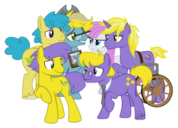 Size: 10000x7200 | Tagged: safe, artist:kaitykat117, imported from derpibooru, oc, oc:amethyst stone(kaitykat), oc:cobb corn(kaitykat), oc:cornsilk lavender(kaitykat), oc:husk breeze(kaitykat), oc:kernel bit(kaitykat), oc:stalk wind(kaitykat), oc:zephyr amethyst(kaitykat), base used, collar, cowboy hat, disabled, ear piercing, earring, family, family photo, glasses, group photo, hat, jewelry, necktie, picture frame, piercing, raised hoof, short tail, siblings, simple background, tail, transparent background, twins, vector, wheelchair