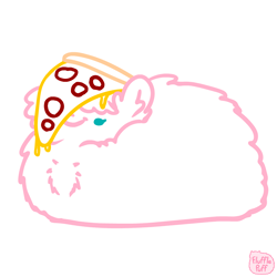 Size: 1000x1000 | Tagged: safe, artist:mixermike622, imported from derpibooru, oc, oc only, oc:fluffle puff, earth pony, original species, pony, cute, female, fluffy, food, food on face, lying down, mare, pepperoni pizza, pizza, ponyloaf, prone, simple background, smiling, solo, white background