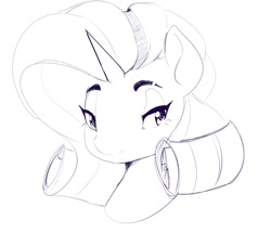 Size: 955x822 | Tagged: safe, artist:thelunarmoon, imported from derpibooru, rarity, pony, unicorn, female, grayscale, horn, lidded eyes, looking at you, mare, monochrome, signature, simple background, solo, white background