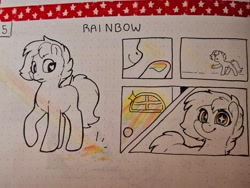 Size: 2048x1536 | Tagged: safe, artist:sekuponi, imported from derpibooru, oc, oc only, earth pony, pony, comic, female, heart, heart eyes, mare, rainbow, solo, starry eyes, traditional art, window, wingding eyes