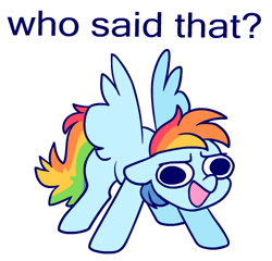 Size: 500x480 | Tagged: safe, artist:sekuponi, imported from derpibooru, rainbow dash, pegasus, pony, dialogue, female, mare, simple background, solo, spread wings, sticker, transparent background, wings