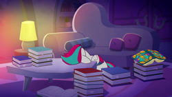 Size: 1280x720 | Tagged: safe, imported from derpibooru, screencap, zipp storm, pegasus, pony, spoiler:tyts02e11, book, couch, desk lamp, g5, solo, table, written in the starscouts