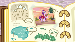 Size: 1280x720 | Tagged: safe, imported from derpibooru, screencap, spoiler:g5, spoiler:my little pony: tell your tale, spoiler:tyts02e11, g5, my little pony: tell your tale, scrapbook, sunny starscout's mother, telescope, written in the starscouts