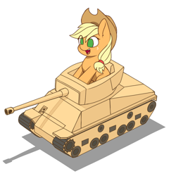 Size: 1668x1668 | Tagged: safe, artist:zeroonesunray, imported from derpibooru, applejack, earth pony, commission, simple background, solo, tank (vehicle), ych result, your character here