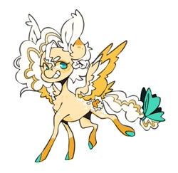 Size: 733x712 | Tagged: safe, artist:m00nkachu, imported from derpibooru, oc, oc only, oc:jacqueline dash, pegasus, pony, bow, chest fluff, colored wings, female, magical lesbian spawn, mare, next generation, offspring, parent:applejack, parent:rainbow dash, parents:appledash, simple background, solo, spread wings, tail, tail bow, white background, wings