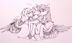 Size: 1600x963 | Tagged: safe, artist:sparkling_light, imported from derpibooru, oc, pegasus, pony, unicorn, family, female, horn, male, traditional art