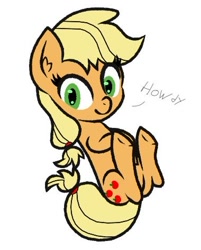 Size: 380x473 | Tagged: safe, artist:scandianon, imported from derpibooru, applejack, earth pony, pony, female, floating, howdy, looking at you, mare, simple background, solo, white background