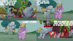 Size: 2000x1125 | Tagged: safe, edit, edited screencap, editor:quoterific, imported from derpibooru, screencap, apple bloom, diamond tiara, scootaloo, silver spoon, sweetie belle, earth pony, pegasus, pony, unicorn, twilight time, cutie mark crusaders, female, filly, foal, golden oaks library, horn
