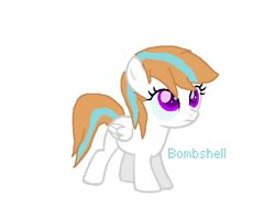Size: 769x577 | Tagged: safe, artist:ivuiadopts, artist:salty air, imported from derpibooru, oc, oc only, oc:bombshell, pegasus, pony, base used, blank flank, blue mane, female, filly, firefoot, foal, frown, male, not blueblood, orange mane, parent:fire streak, parent:fleetfoot, parents:firefoot, pegasus oc, purple eyes, straight, white coat, wings