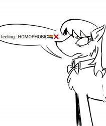 Size: 1680x1989 | Tagged: safe, artist:sunsetzine, imported from derpibooru, octavia melody, earth pony, pony, black and white, bowtie, dialogue, female, grayscale, homophobia, mare, monochrome, sketch, speech bubble