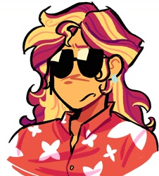 Size: 1540x1701 | Tagged: safe, artist:sunsetzine, imported from derpibooru, sunset shimmer, human, equestria girls, bust, clothes, ear piercing, earring, female, hawaiian shirt, jewelry, piercing, shirt, sunglasses