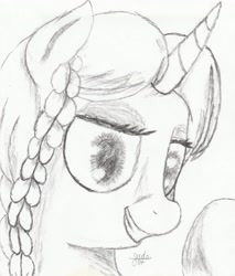 Size: 2467x2896 | Tagged: safe, artist:bjsampson, imported from derpibooru, oc, oc only, oc:marker pony, unicorn, 4chan, charcoal (medium), female, horn, imminent boop, looking at you, smiling, smiling at you, solo, traditional art