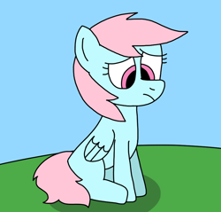 Size: 884x845 | Tagged: safe, artist:samanthathehoneypony36, imported from twibooru, wind whistler, pegasus, pony, adult blank flank, blank flank, crying, cute, feelings, female, field, frown, g1, g1 to g4, generation leap, grass, grass field, image, mare, outdoors, png, sad, sadorable, sitting, solo, tears of joy, umamused, whistlerbetes, wind whistler is not amused, windsad