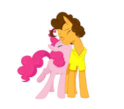 Size: 2500x2200 | Tagged: safe, artist:shanyata, imported from derpibooru, cheese sandwich, pinkie pie, earth pony, pony, cheesepie, clothes, duo, duo male and female, eyes closed, female, height difference, high res, male, mare, nuzzling, shipping, shirt, simple background, stallion, straight, white background