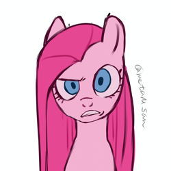 Size: 4096x4096 | Tagged: safe, artist:metaruscarlet, imported from derpibooru, pinkie pie, earth pony, pony, looking at you, pinkamena diane pie, simple background, solo, white background