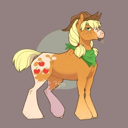 Size: 973x973 | Tagged: safe, artist:solkatt-arts, imported from derpibooru, applejack, earth pony, pony, bandana, brown background, female, mare, simple background, solo, straw in mouth