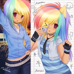 Size: 1080x1080 | Tagged: safe, artist:bonnybel_, imported from derpibooru, rainbow dash, human, 2000s, anime, anime style, humanized, solo
