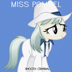 Size: 1000x1000 | Tagged: safe, artist:anime-equestria, edit, editor:jaredking779, imported from derpibooru, coco pommel, earth pony, pony, 80s, alternate hairstyle, clothes, female, hat, mare, michael jackson, necktie, parody, single cover, smiling, suit