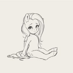 Size: 4000x4000 | Tagged: safe, artist:miokomata, imported from derpibooru, fluttershy, pegasus, pony, cute, female, freckles, freckleshy, gray background, grayscale, light gray background, looking at you, mare, monochrome, shyabetes, simple background, sitting, solo