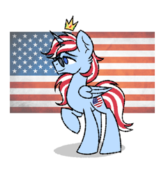Size: 3490x3672 | Tagged: safe, artist:northglow, imported from derpibooru, oc, oc only, alicorn, pony, american flag, crown, jewelry, nation ponies, ponified, regalia, simple background, smiling, solo, sunglasses, united states