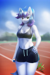 Size: 2119x3151 | Tagged: safe, artist:nihaicreeper, imported from derpibooru, oc, oc only, anthro, pony, unicorn, horn, looking at you, sweat