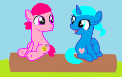 Size: 4048x2544 | Tagged: safe, artist:memeartboi, imported from derpibooru, earth pony, food pony, original species, pony, unicorn, canon ship, colt, colt oc, couple, date, dating, duo, duo male and female, female, filly, filly oc, foal, food, forest, happy, heart, horn, husband and wife, looking at each other, looking at someone, male, nature, nicole watterson, non-mlp shipping, ponified, richard watterson, romance, romantic, shipping, simple background, straight, the amazing world of gumball, the choice, tree, wood plank