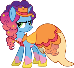 Size: 1208x1106 | Tagged: safe, artist:prixy05, imported from derpibooru, pony, unicorn, alternate hairstyle, clothes, dress, female, g5, g5 to g4, gala dress, generation leap, hat, horn, mare, misty brightdawn, rebirth misty, simple background, solo, transparent background, vector