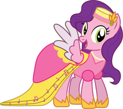 Size: 1157x1025 | Tagged: safe, artist:prixy05, imported from derpibooru, pipp petals, pegasus, pony, alternate hairstyle, clothes, dress, female, g5, g5 to g4, gala dress, generation leap, hat, mare, simple background, solo, spread wings, transparent background, vector, wings