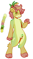 Size: 1414x2477 | Tagged: safe, artist:friendlyfloaty, imported from derpibooru, oc, oc only, anthro, earth pony, ambiguous gender, earth pony oc, full body, green coat, oc name needed, pink mane, plant, simple background, smiling, solo, standing, transparent background, yellow coat