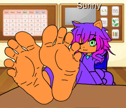 Size: 720x616 | Tagged: safe, artist:bigboyj2007, imported from derpibooru, sunny starscout, earth pony, human, alternate hairstyle, feet, female, fetish, foot fetish, foot focus, g5, gacha life, gift art, house, shitposting, solo, solo female, text