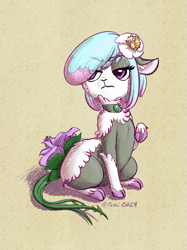 Size: 701x935 | Tagged: safe, artist:furseiseki, imported from derpibooru, oc, oc only, oc:charluna lambstock, sheep, :<, angry, body modification, choker, cloven hooves, colored hooves, digital art, eyeshadow, female, feral, flower, formal wear, jewelry, makeup, pouting, solo, two toned mane, vine