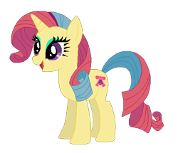 Size: 493x424 | Tagged: safe, artist:selenaede, artist:user15432, imported from derpibooru, honeybelle, pony, unicorn, base used, horn, looking up, multicolored mane, multicolored tail, open mouth, open smile, purple eyes, rarity hair, recolor, simple background, smiling, solo, tail, transparent background, yellow coat
