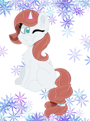 Size: 1833x2466 | Tagged: safe, artist:cinematic-fawn, imported from derpibooru, oc, oc only, oc:day flower, alicorn, pony, donut, female, food, horn, horn impalement, mare, one eye closed, solo, wink