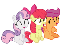 Size: 510x372 | Tagged: safe, artist:pteroducktyle, imported from derpibooru, apple bloom, scootaloo, sweetie belle, earth pony, pegasus, unicorn, best pony, cute, cutie mark crusaders, female, filly, foal, happy, horn, laughing, simple background, trio, trio female, white background, wip