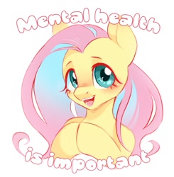 Size: 1017x1038 | Tagged: safe, artist:melodylibris, imported from derpibooru, fluttershy, pegasus, pony, alternate mane color, big eyes, blue eyes, blushing, bust, colored, eyelashes, female, gradient mane, happyshy, hooves together, long description, long mane, looking at you, mare, mouthpiece, open mouth, open smile, pink mane, pink text, positive message, positive ponies, positivity, shiny eyes, simple background, smiling, smiling at you, solo, teal eyes, teeth, text, tongue out, truth, two toned mane, wavy mane, white background, wingding eyes, yellow coat