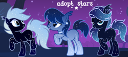 Size: 1280x575 | Tagged: safe, artist:vi45, imported from derpibooru, oc, oc only, pony, constellation pony, female, mare, night, stars, trio