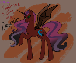 Size: 2880x2384 | Tagged: safe, artist:hayley566, imported from derpibooru, sunny starscout, alicorn, pony, alternate hairstyle, black sclera, concave belly, corrupted, evil, female, g5, long legs, mare, nightmarified, race swap, raised hoof, slender, solo, sunnycorn, thin