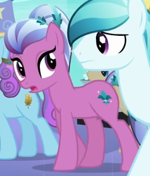 Size: 328x384 | Tagged: safe, imported from derpibooru, screencap, crystal arrow, crystal beau, elbow grease, paradise (crystal pony), sapphire joy, crystal pony, pony, season 3, the crystal empire, cropped, female, looking at each other, looking at someone, male, mare, paradise (g4), solo focus, stallion, walking