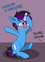 Size: 1444x1992 | Tagged: safe, artist:banquo0, imported from derpibooru, oc, oc only, oc:banquo, earth pony, pony, drunk, male, open mouth, solo, stallion, text, water bottle
