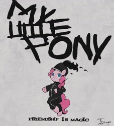 Size: 1417x1564 | Tagged: safe, artist:trash-art06, imported from derpibooru, pinkie pie, earth pony, pony, album cover, bipedal, cane, clothes, female, helmet, marching band uniform, mare, my chemical romance, no pupils, ponified, ponified album cover, signature, solo, text, the black parade, uniform