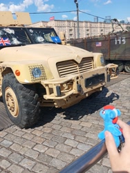 Size: 3072x4080 | Tagged: safe, imported from derpibooru, oc, oc:hellfire, pegasus, pony, american flag, australia, car, irl, military, moscow, photo, plushie, truck