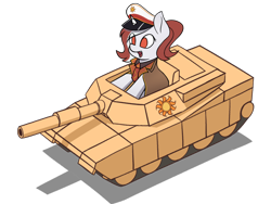 Size: 2800x2100 | Tagged: safe, artist:zeroonesunray, imported from derpibooru, oc, oc:red rocket, equestria at war mod, army tank, cap, cardboard, commission, female, filly, foal, happy, hat, m1 abrams, solar empire, ych result, your character here
