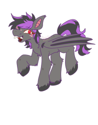 Size: 2200x2800 | Tagged: safe, artist:aero_moon, imported from derpibooru, oc, oc:starless night (desolator), bat pony, undead, vampire, vampony, blushing, fangs, female, gray coat, looking at you, mare, open mouth, purple hair, red eyes, simple background, smiling, smiling at you, solo, solo female, unshorn fetlocks